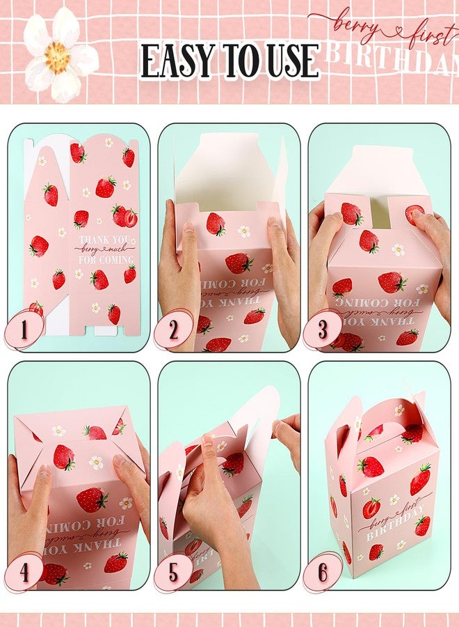 Sinload 24 Pack Strawberry Birthday Party Favor Sweet Strawberry Treat Box 6.1 X 3.9 X 8.3 In Fruit Gift Candy Box Strawberry Theme Goodie Present Box for Sweet One Birthday Baby Shower Decor Supplies - Image 3